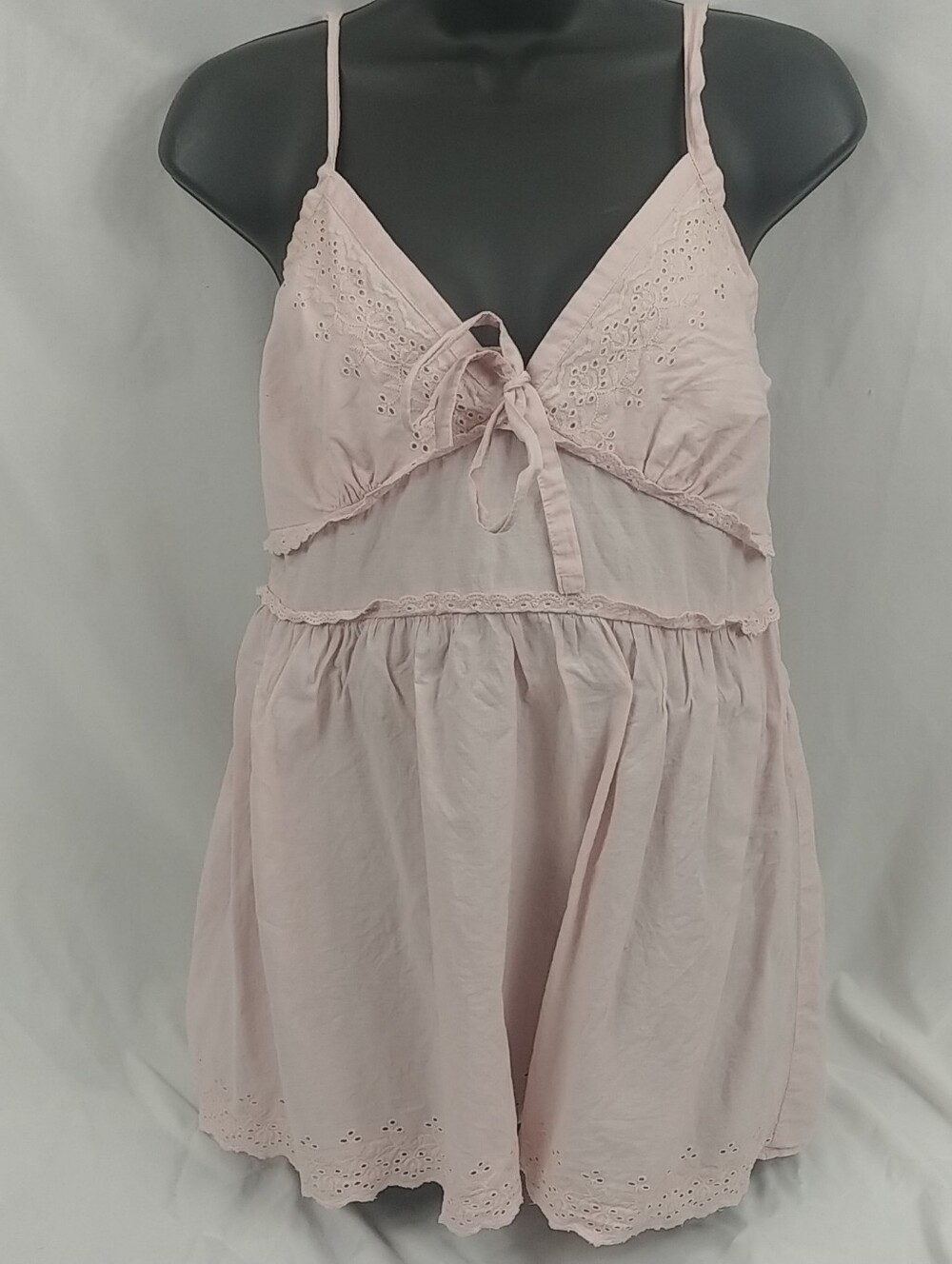 Duckhead Baby Doll Top Women L Sweetheart Neck Delicate Eyelet Trim Cottagecore